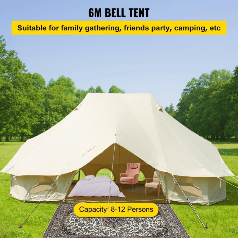 Patio Furniture & Accessories | 6m Bell Tent 19.7×13.1×9.8 ft Yurt Beige Canvas Tent Cotton Glamping Tents 8-12 Person 4 Season Teepee Tent Portable for Adults Luxury Safari Tent for Family Outdoor Camping Lightweight Lawn & Garden Patio Furniture & Accessories