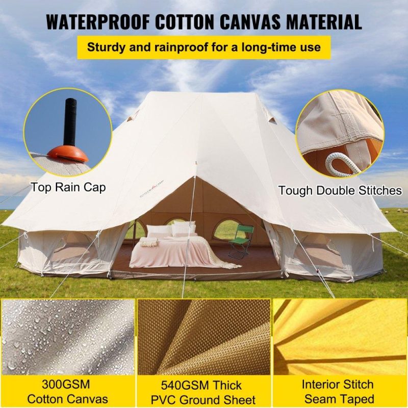 Patio Furniture & Accessories | 6m Bell Tent 19.7×13.1×9.8 ft Yurt Beige Canvas Tent Cotton Glamping Tents 8-12 Person 4 Season Teepee Tent Portable for Adults Luxury Safari Tent for Family Outdoor Camping Lightweight Lawn & Garden Patio Furniture & Accessories