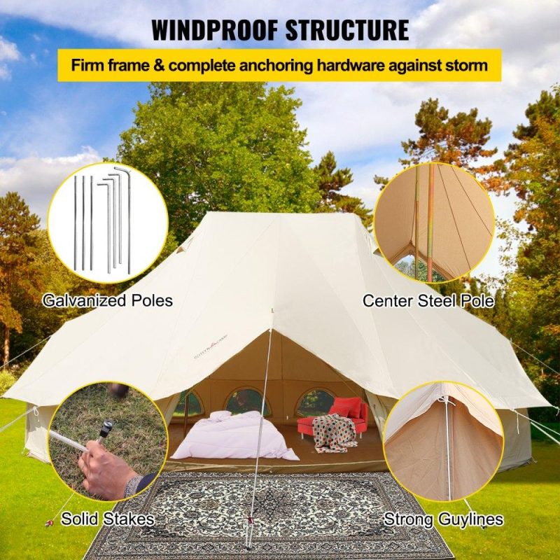 Patio Furniture & Accessories | 6m Bell Tent 19.7×13.1×9.8 ft Yurt Beige Canvas Tent Cotton Glamping Tents 8-12 Person 4 Season Teepee Tent Portable for Adults Luxury Safari Tent for Family Outdoor Camping Lightweight Lawn & Garden Patio Furniture & Accessories