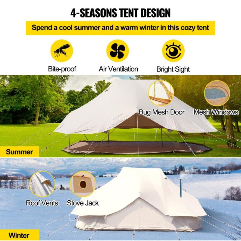 Patio Furniture & Accessories | 6m Bell Tent 19.7×13.1×9.8 ft Yurt Beige Canvas Tent Cotton Glamping Tents 8-12 Person 4 Season Teepee Tent Portable for Adults Luxury Safari Tent for Family Outdoor Camping Lightweight Lawn & Garden Patio Furniture & Accessories