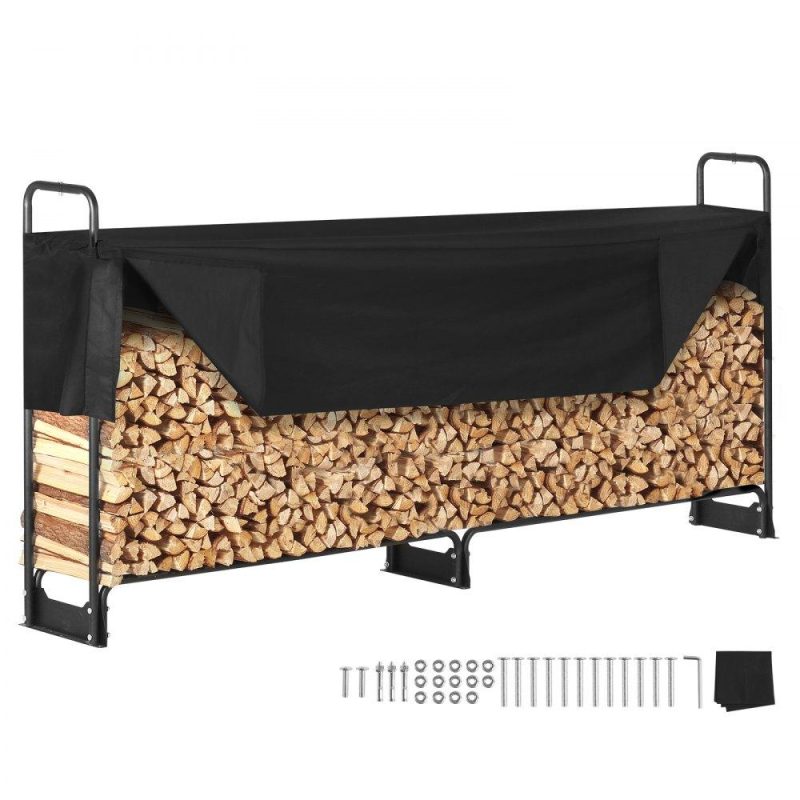 Patio Furniture & Accessories | 8.5FT Outdoor Firewood Rack with Cover, 102×14.2×46.1 in, Heavy Duty Firewood Holder & 600D Oxford Waterproof Cover for Fireplace, Patio, Indoor/Outdoor Log Storage Rack for 1/2 Cord of Firewood Lawn & Garden Patio Furniture & Accessories