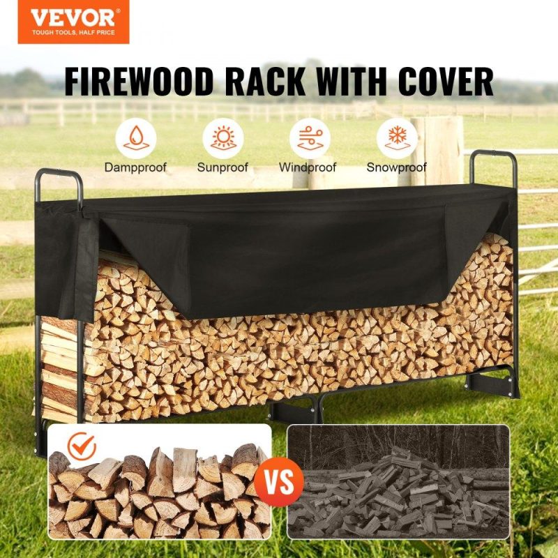 Patio Furniture & Accessories | 8.5FT Outdoor Firewood Rack with Cover, 102×14.2×46.1 in, Heavy Duty Firewood Holder & 600D Oxford Waterproof Cover for Fireplace, Patio, Indoor/Outdoor Log Storage Rack for 1/2 Cord of Firewood Lawn & Garden Patio Furniture & Accessories