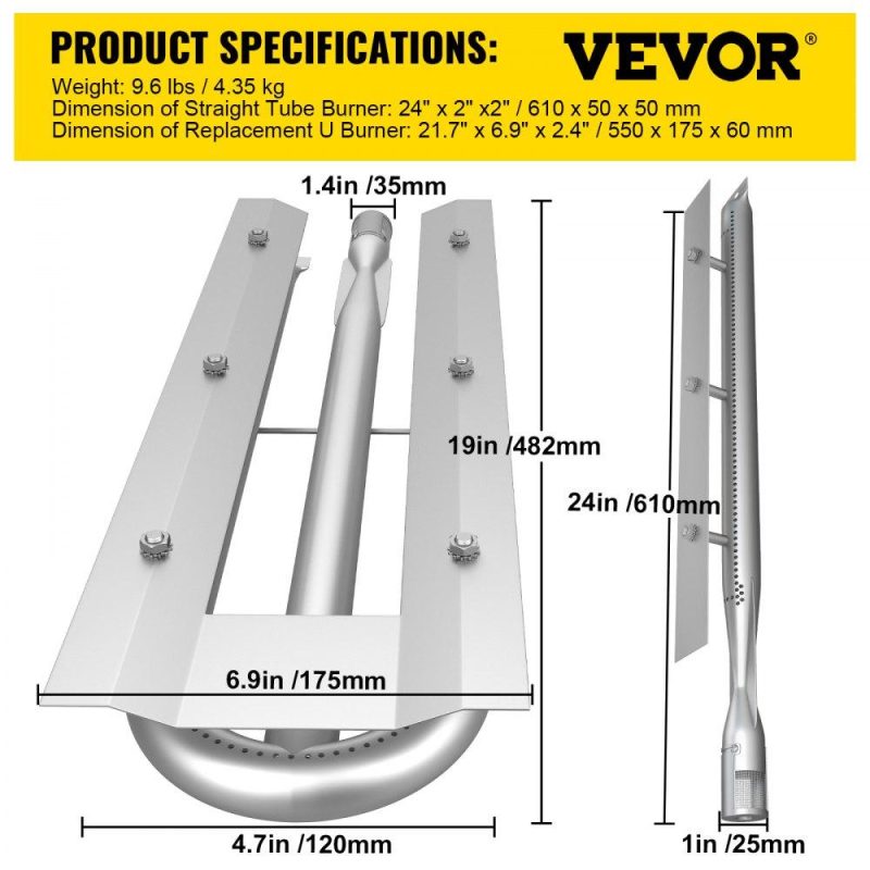 Patio Furniture & Accessories | BBQ Burners Replacement, Stainless Steel Burner Grill Part Kit, 3 Packs BBQ Burners Replacement, Grill Burner Replacement w/ Air Flap Barbecue Replacement Parts w/ Evenly Burning for Gas Grills Lawn & Garden Patio Furniture & Accessories