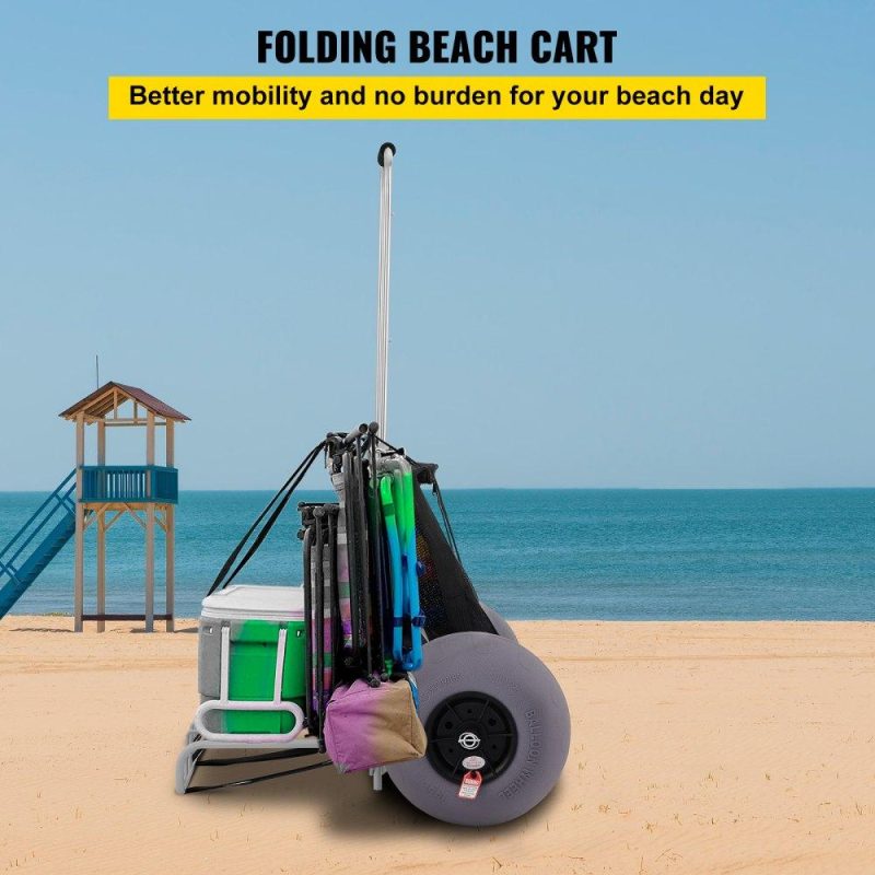 Patio Furniture & Accessories | Beach Carts for Sand, 14″ x 14.7″ Cargo Deck, w/ 13″ TPU Balloon Wheels, 165LBS Loading Capacity Folding Sand Cart & 29.5″ to 49.2″ Adjustable Height, Heavy Duty Cart for Picnic, Fishing, Beach Lawn & Garden Patio Furniture & Accessories