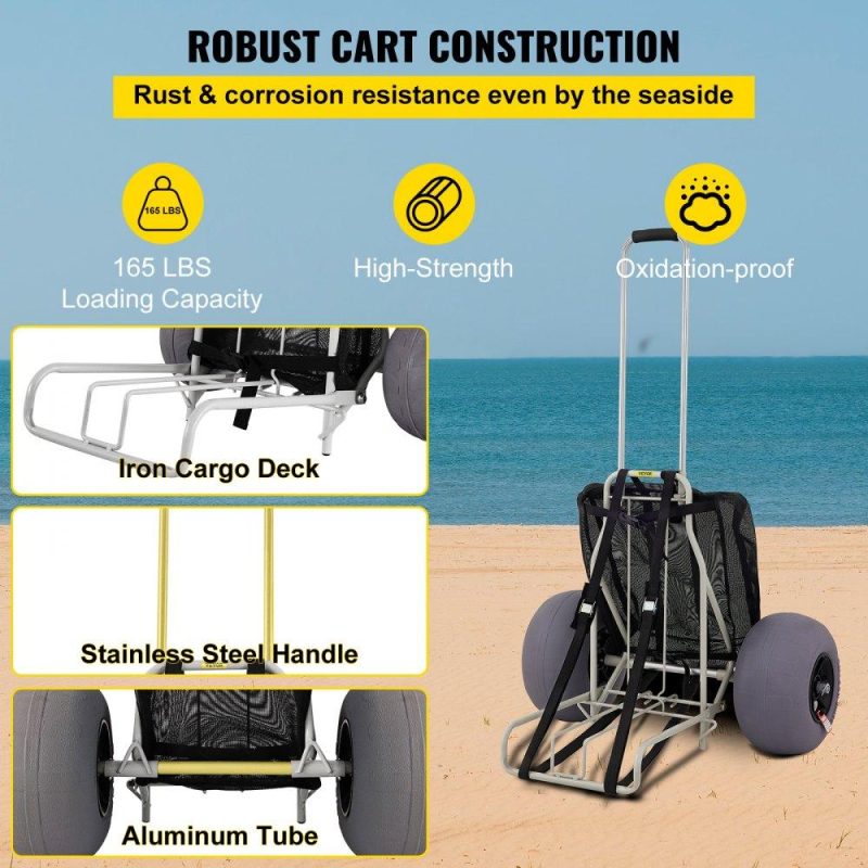 Patio Furniture & Accessories | Beach Carts for Sand, 14″ x 14.7″ Cargo Deck, w/ 13″ TPU Balloon Wheels, 165LBS Loading Capacity Folding Sand Cart & 29.5″ to 49.2″ Adjustable Height, Heavy Duty Cart for Picnic, Fishing, Beach Lawn & Garden Patio Furniture & Accessories