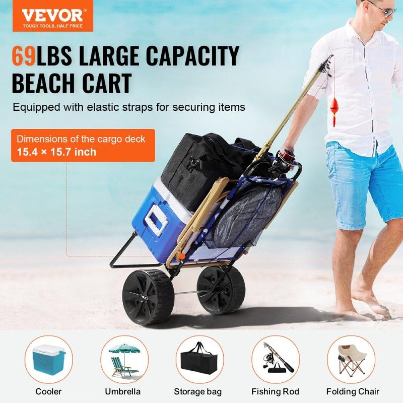 Patio Furniture & Accessories | Beach Dolly with Big Wheels for Sand, 15.4″ x 15.7″ Cargo Deck, w/ 10″ PE Solid Wheels, 69LBS Loading Capacity Folding Sand Cart, Heavy Duty Cart for Picnic, Camping, Fishing, Beach, Gardening Lawn & Garden Patio Furniture & Accessories