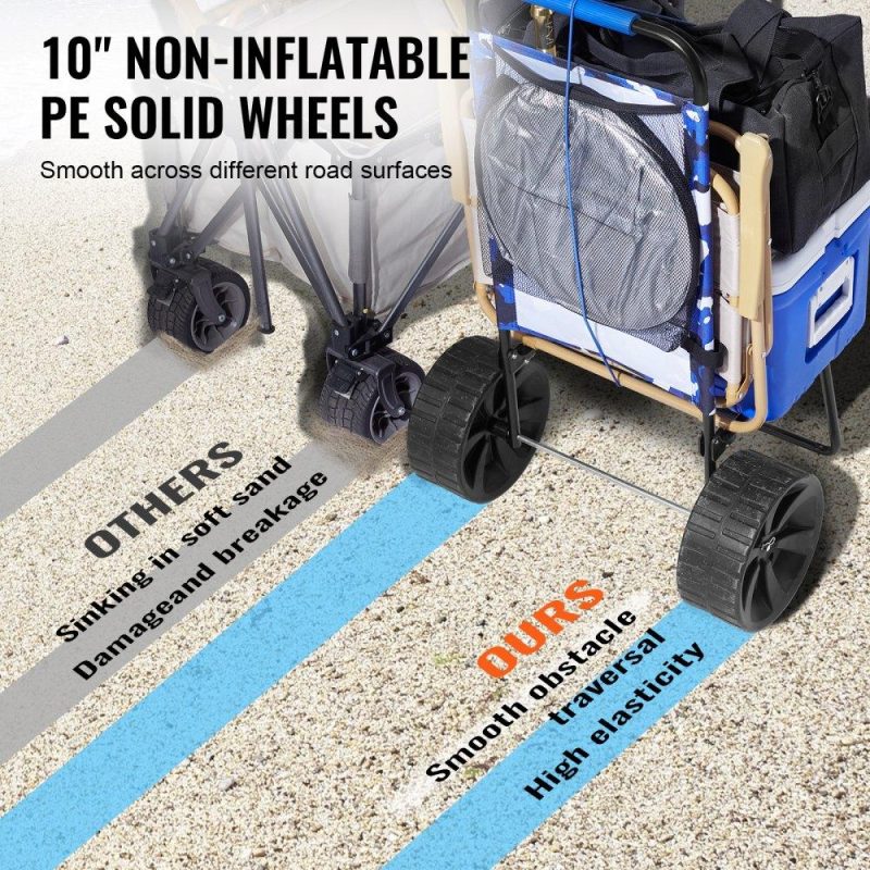 Patio Furniture & Accessories | Beach Dolly with Big Wheels for Sand, 15.4″ x 15.7″ Cargo Deck, w/ 10″ PE Solid Wheels, 69LBS Loading Capacity Folding Sand Cart, Heavy Duty Cart for Picnic, Camping, Fishing, Beach, Gardening Lawn & Garden Patio Furniture & Accessories