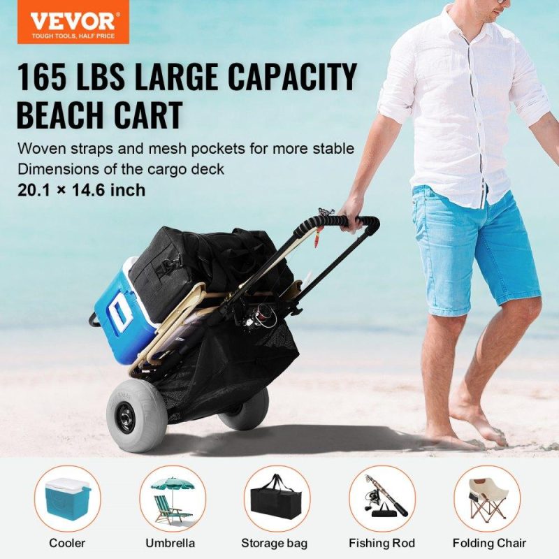 Patio Furniture & Accessories | Beach Dolly with Big Wheels for Sand, 20.1″ x 14.6″ Cargo Deck, w/ 9″ Balloon Wheels, 165LBS Loading Capacity Folding Sand Cart & 27.2″ to 44.9″ Adjustable Height, Heavy Duty Cart for Beach Lawn & Garden Patio Furniture & Accessories