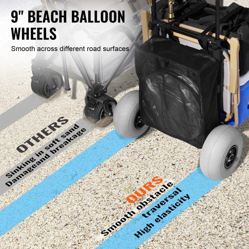 Patio Furniture & Accessories | Beach Dolly with Big Wheels for Sand, 20.1″ x 14.6″ Cargo Deck, w/ 9″ Balloon Wheels, 165LBS Loading Capacity Folding Sand Cart & 27.2″ to 44.9″ Adjustable Height, Heavy Duty Cart for Beach Lawn & Garden Patio Furniture & Accessories