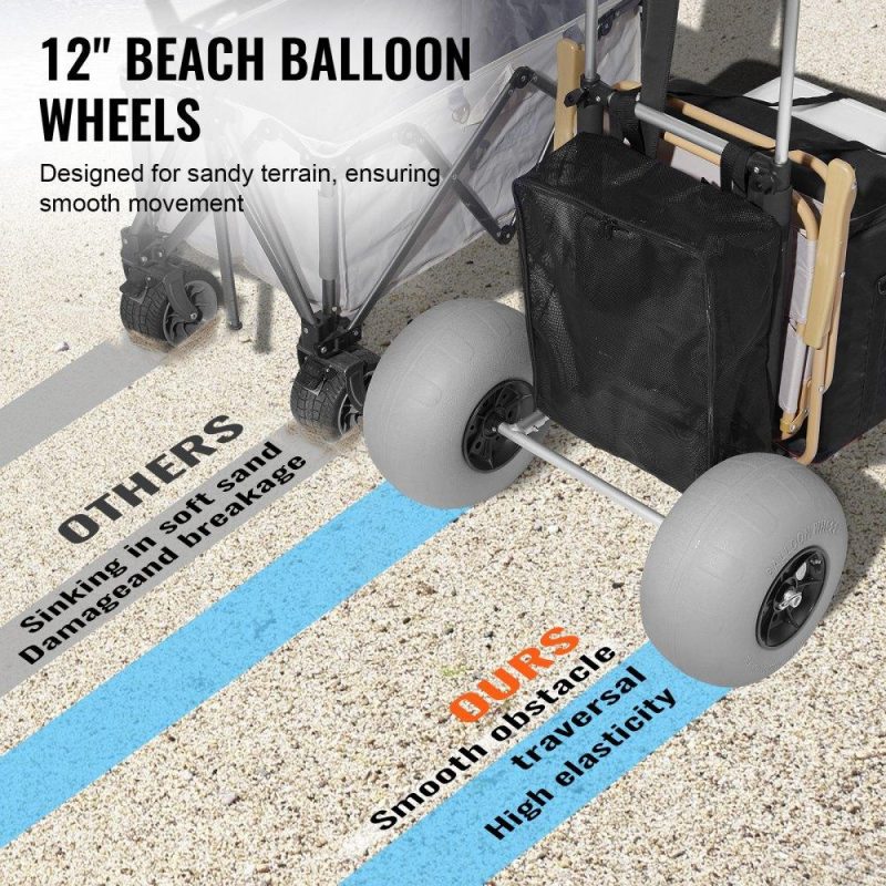 Patio Furniture & Accessories | Beach Dolly with Big Wheels for Sand, 29.9″ x 15.4″ Cargo Deck, w/ 12″ Balloon Wheels, 165LBS Loading Capacity Folding Sand Cart & 27″ to 44.7″ Adjustable Height, Heavy Duty Cart for Beach Lawn & Garden Patio Furniture & Accessories