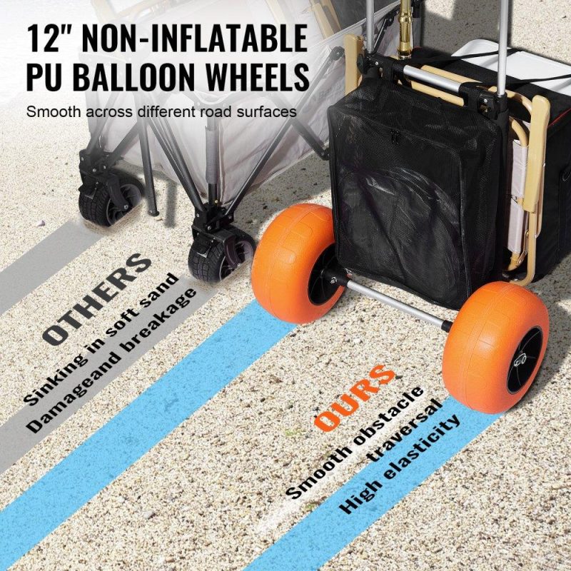 Patio Furniture & Accessories | Beach Dolly with Big Wheels for Sand, 29.9″ x 15.4″ Cargo Deck, w/ 12″ Foam Wheels, 165LBS Loading Capacity Folding Sand Cart & 27″ to 44.7″ Adjustable Height, Heavy Duty Cart for Beach Lawn & Garden Patio Furniture & Accessories