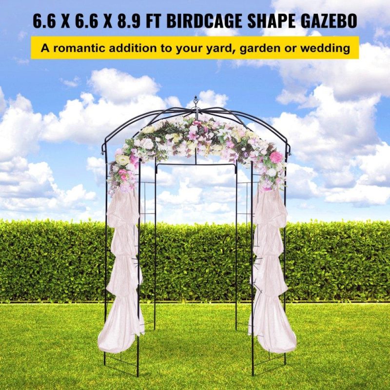 Patio Furniture & Accessories | Birdcage Shape Garden Arbor, 9′ High x 6.6′ Wide, Heavy Duty Wrought Iron Arbor, Wedding Arch Trellis for Climbing Vines in Outdoor Garden, Lawn, Backyard, Patio, Black Black Lawn & Garden Black