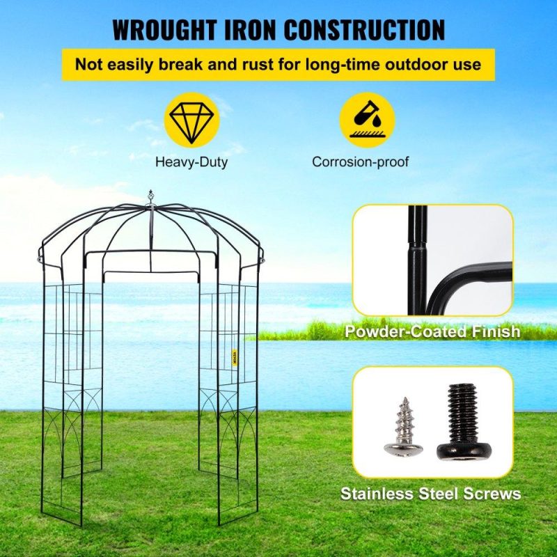 Patio Furniture & Accessories | Birdcage Shape Garden Arbor, 9′ High x 6.6′ Wide, Heavy Duty Wrought Iron Arbor, Wedding Arch Trellis for Climbing Vines in Outdoor Garden, Lawn, Backyard, Patio, Black Black Lawn & Garden Black