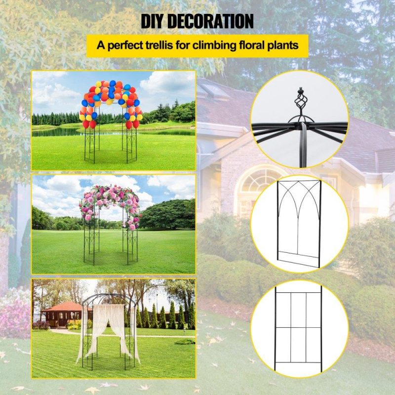 Patio Furniture & Accessories | Birdcage Shape Garden Arbor, 9′ High x 6.6′ Wide, Heavy Duty Wrought Iron Arbor, Wedding Arch Trellis for Climbing Vines in Outdoor Garden, Lawn, Backyard, Patio, Black Black Lawn & Garden Black