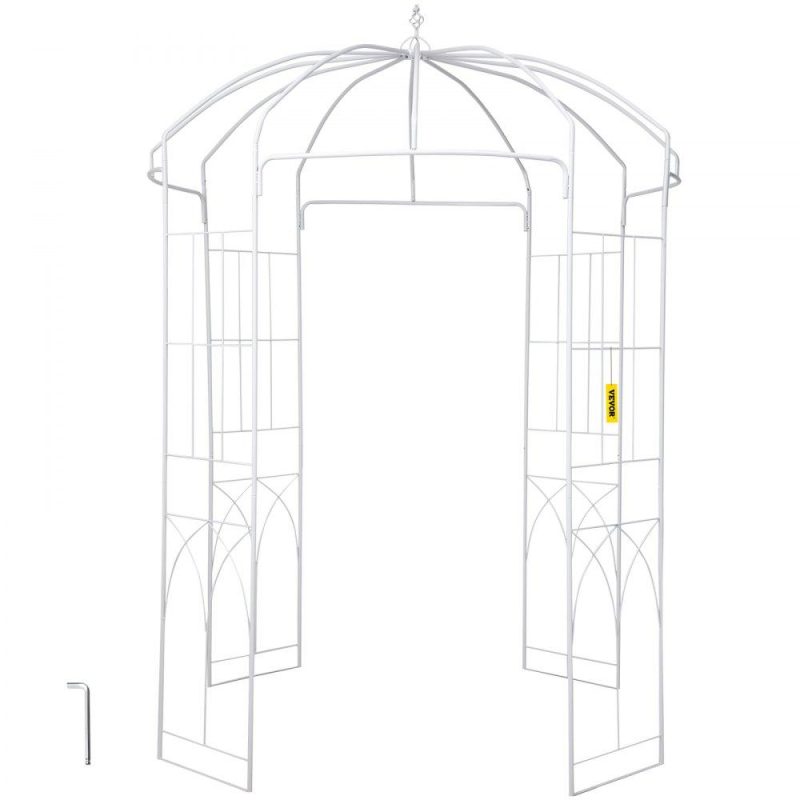 Patio Furniture & Accessories | Birdcage Shape Garden Arbor, 9′ High x 6.6′ Wide, Heavy Duty Wrought Iron Arbor, Wedding Arch Trellis for Climbing Vines in Outdoor Garden, Lawn, Backyard, Patio, White White Lawn & Garden Patio Furniture & Accessories