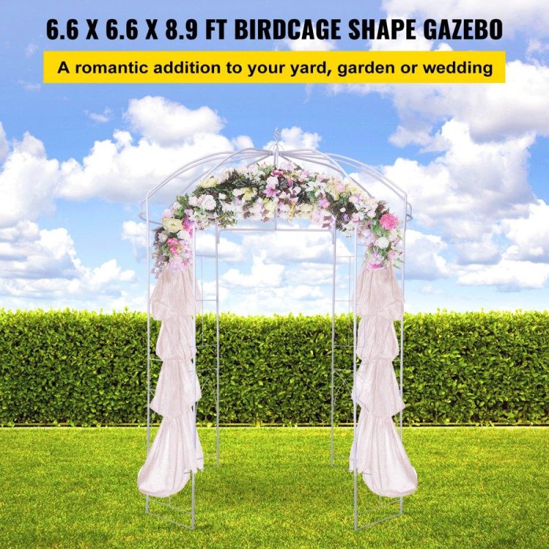 Patio Furniture & Accessories | Birdcage Shape Garden Arbor, 9′ High x 6.6′ Wide, Heavy Duty Wrought Iron Arbor, Wedding Arch Trellis for Climbing Vines in Outdoor Garden, Lawn, Backyard, Patio, White White Lawn & Garden Patio Furniture & Accessories