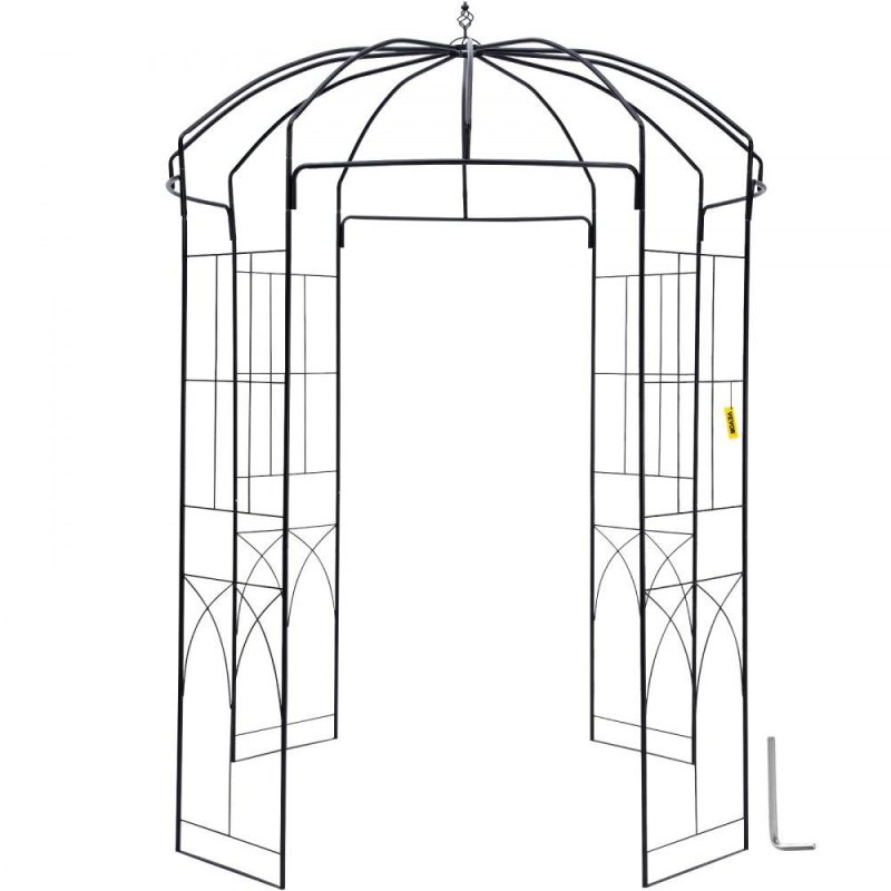 Patio Furniture & Accessories | Birdcage Shape Garden Arbor,8′ High x 5.2′ Wide, Heavy Duty Wrought Iron Arbor, Wedding Arch Trellis for Climbing Vines in Outdoor Garden, Lawn, Backyard, Patio, Black Black Lawn & Garden Black