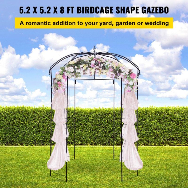 Patio Furniture & Accessories | Birdcage Shape Garden Arbor,8′ High x 5.2′ Wide, Heavy Duty Wrought Iron Arbor, Wedding Arch Trellis for Climbing Vines in Outdoor Garden, Lawn, Backyard, Patio, Black Black Lawn & Garden Black