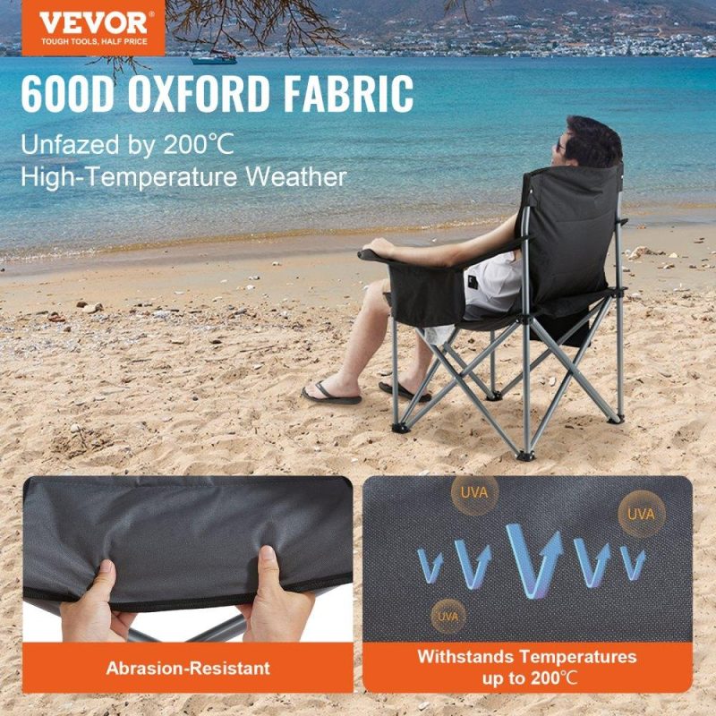 Patio Furniture & Accessories | Camping Folding Chair for Adults, Portable Heavy Duty Outdoor Quad Lumbar Back Padded Arm Chairs with Side Pockets, Cup Holder and Cooler Bag for Beach, Lawn, Picnic, Fishing, Backpacking, Black Lawn & Garden Patio Furniture & Accessories