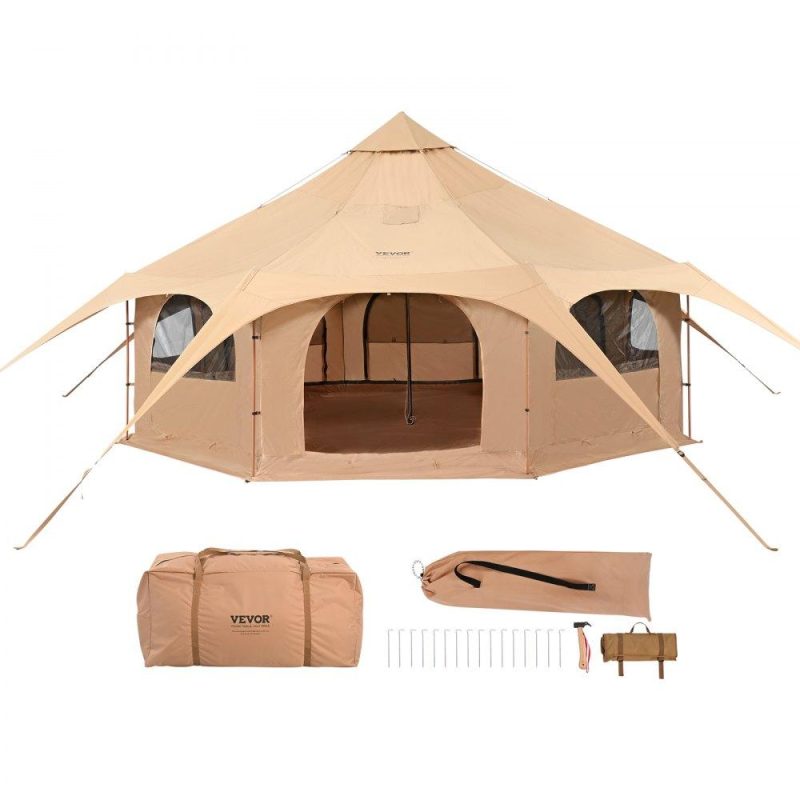 Patio Furniture & Accessories | Canvas Tent, 4 Seasons 5 m/16.4 ft Bell Tent, Canvas Tent for Camping with Stove Jack, Breathable Yurt Tent for up to 8 People, Family Camping Outdoor Hunting Party Lawn & Garden Patio Furniture & Accessories