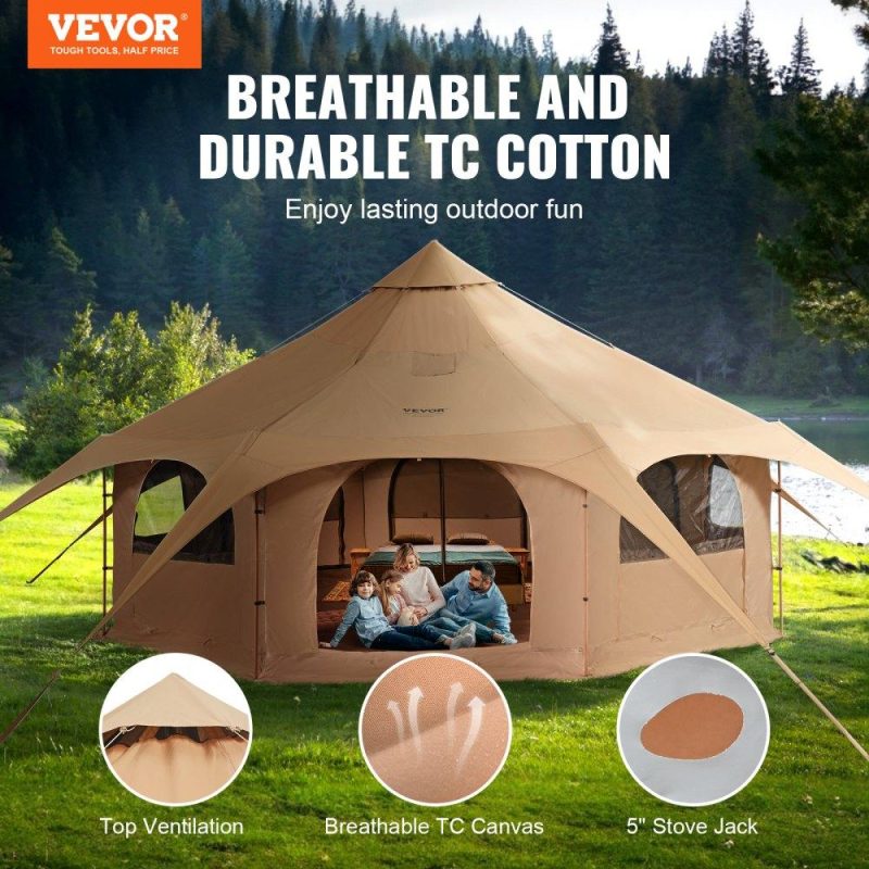 Patio Furniture & Accessories | Canvas Tent, 4 Seasons 5 m/16.4 ft Bell Tent, Canvas Tent for Camping with Stove Jack, Breathable Yurt Tent for up to 8 People, Family Camping Outdoor Hunting Party Lawn & Garden Patio Furniture & Accessories