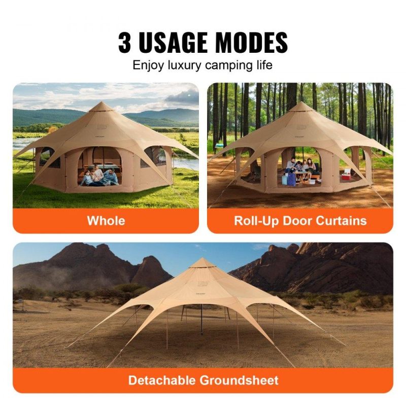 Patio Furniture & Accessories | Canvas Tent, 4 Seasons 5 m/16.4 ft Bell Tent, Canvas Tent for Camping with Stove Jack, Breathable Yurt Tent for up to 8 People, Family Camping Outdoor Hunting Party Lawn & Garden Patio Furniture & Accessories