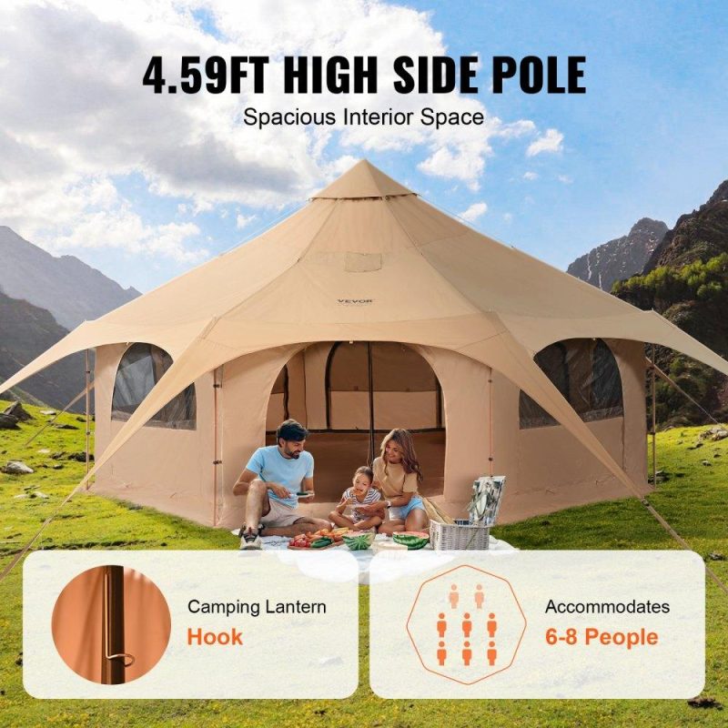 Patio Furniture & Accessories | Canvas Tent, 4 Seasons 5 m/16.4 ft Bell Tent, Canvas Tent for Camping with Stove Jack, Breathable Yurt Tent for up to 8 People, Family Camping Outdoor Hunting Party Lawn & Garden Patio Furniture & Accessories