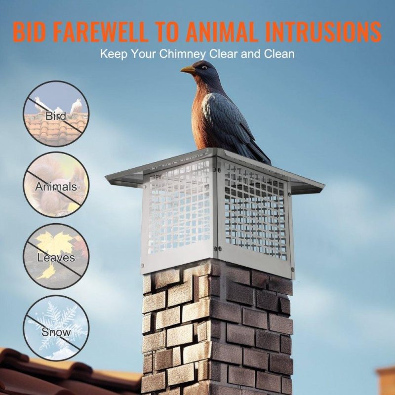 Patio Furniture & Accessories | Chimney Cap, 12 x 12 inch, 304 Stainless Steel Fireplace Chimney Cover, Not Easily Toppled & Practical Accessories & Easy Installation, Fits Mesh Flue Covers Outside Clay Flue Shingles, Silver Lawn & Garden Patio Furniture & Accessories