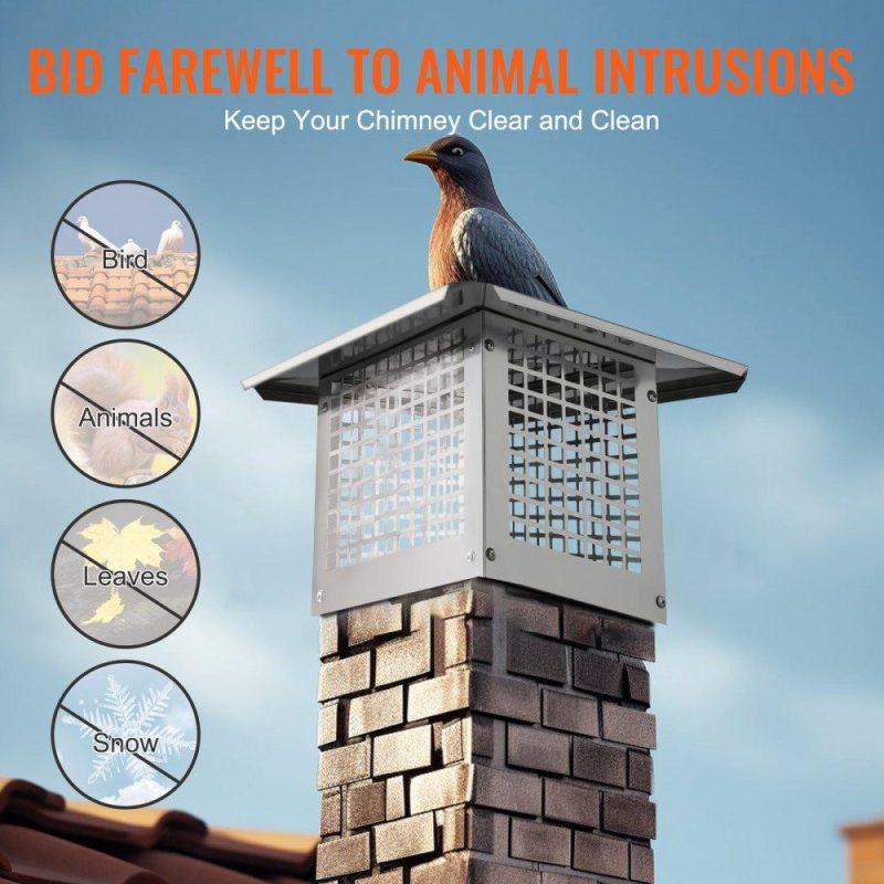 Patio Furniture & Accessories | Chimney Cap, 13 x 9 inch, 304 Stainless Steel Fireplace Chimney Cover, Not Easily Toppled & Practical Accessories & Easy Installation, Fits Mesh Flue Covers Outside Clay Flue Shingles, Silver Lawn & Garden Patio Furniture & Accessories