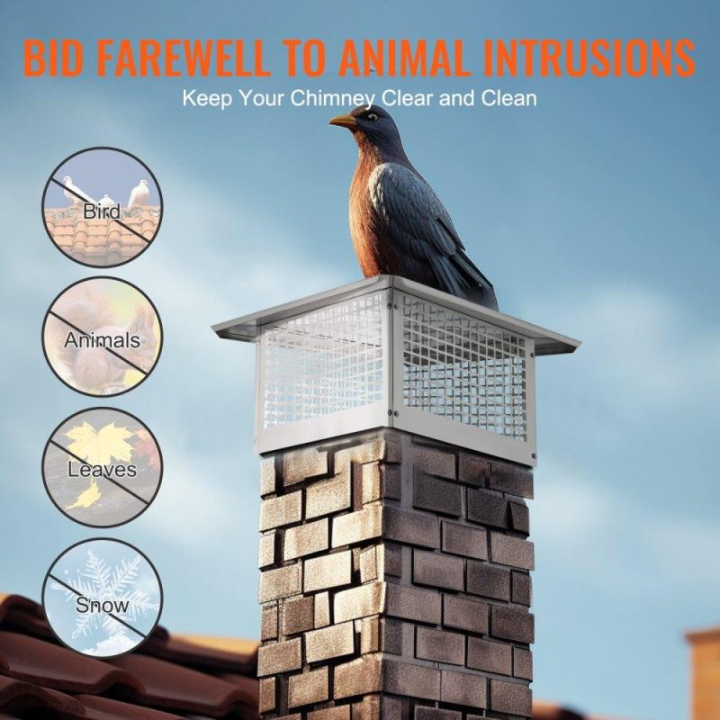 Patio Furniture & Accessories | Chimney Cap, 17 x 17 inch, 304 Stainless Steel Fireplace Chimney Cover, Not Easily Toppled & Practical Accessories & Easy Installation, Fits Mesh Flue Covers Outside Clay Flue Shingles, Silver Lawn & Garden Patio Furniture & Accessories