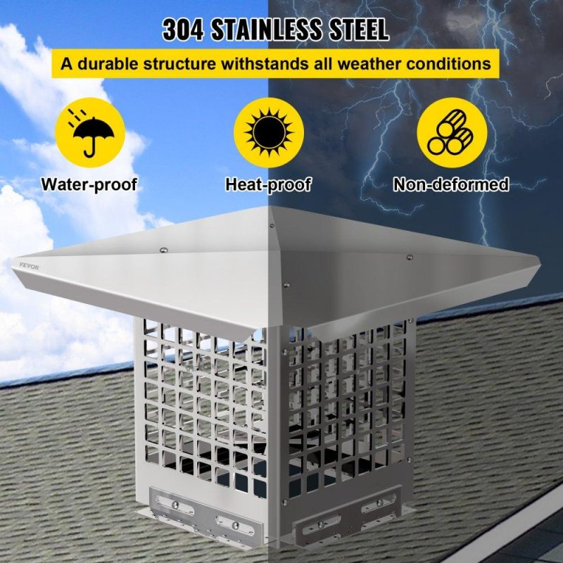 Patio Furniture & Accessories | Chimney Cap, 8″ x 8″ Flue Caps, 304 Stainless Steel Fireplace Chimney Cover, Adjustable Metal Spark Arrestor with Bolts Screws, Mesh Chimney Flue Cover for Outside Existing Clay Flue Tile Lawn & Garden Patio Furniture & Accessories