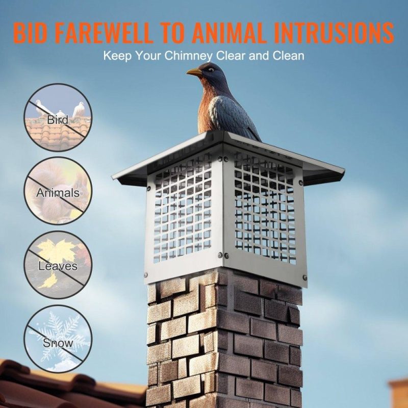 Patio Furniture & Accessories | Chimney Cap, 9 x 9 inch, 304 Stainless Steel Fireplace Chimney Cover, Not Easily Toppled & Practical Accessories & Easy Installation, Fits Mesh Flue Covers Outside Clay Flue Shingles, Silver Lawn & Garden Patio Furniture & Accessories