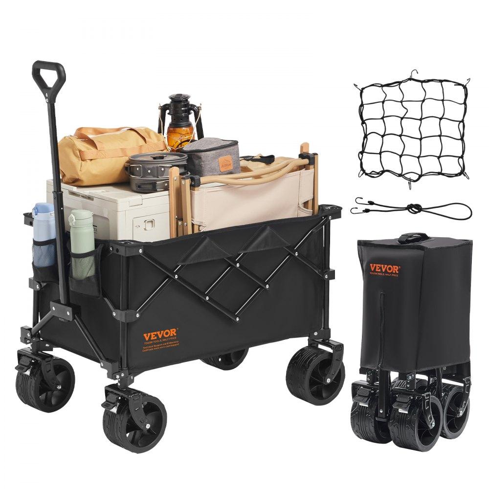 Patio Furniture & Accessories | Collapsible Folding Wagon, 113 L Beach Wagon Cart with All-Terrain Wheels, Heavy Duty Folding Wagon Cart Max 250 lbs with Drink Holders, Sports Wagon for Camping, Shopping, Garden Lawn & Garden Patio Furniture & Accessories