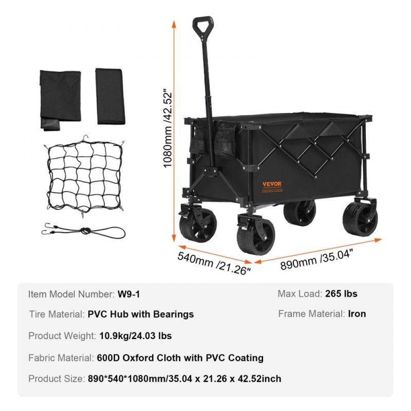 Patio Furniture & Accessories | Collapsible Folding Wagon, 150 L Beach Wagon Cart with All-Terrain Wheels, Heavy Duty Folding Wagon Cart Max 265 lbs with Drink Holders, Sports Wagon for Camping, Shopping, Garden Lawn & Garden Patio Furniture & Accessories