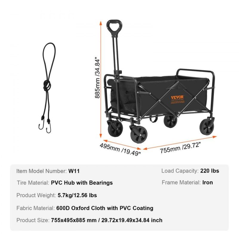 Patio Furniture & Accessories | Collapsible Folding Wagon, 2 cu.ft Beach Wagon Cart with All-Terrain 5in Wheels, Heavy Duty Folding Wagon Cart 220 lbs Weight Capacity with Drink Holders, Sports Wagon for Camping, Shopping, Gar Lawn & Garden Patio Furniture & Accessories