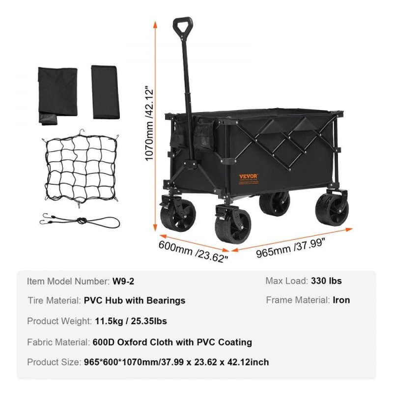 Patio Furniture & Accessories | Collapsible Folding Wagon, 220 L Beach Wagon Cart with All-Terrain Wheels, Heavy Duty Folding Wagon Cart Max 330 lbs with Drink Holders, Sports Wagon for Camping, Shopping, Garden Lawn & Garden Patio Furniture & Accessories