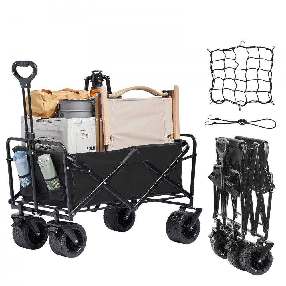 Patio Furniture & Accessories | Collapsible Folding Wagon, 3 cu.ft Beach Wagon Cart with All-Terrain Wheels, Heavy Duty Folding Wagon Cart 350 lbs Weight Capacity with Drink Holders, Sports Wagon for Camping, Shopping, Garden Lawn & Garden Patio Furniture & Accessories