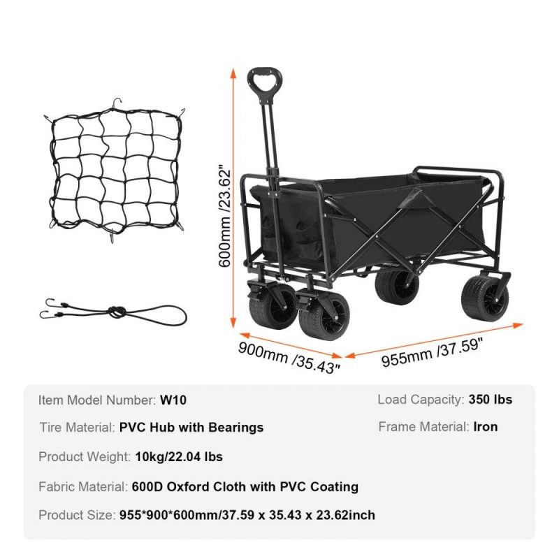 Patio Furniture & Accessories | Collapsible Folding Wagon, 3 cu.ft Beach Wagon Cart with All-Terrain Wheels, Heavy Duty Folding Wagon Cart 350 lbs Weight Capacity with Drink Holders, Sports Wagon for Camping, Shopping, Garden Lawn & Garden Patio Furniture & Accessories