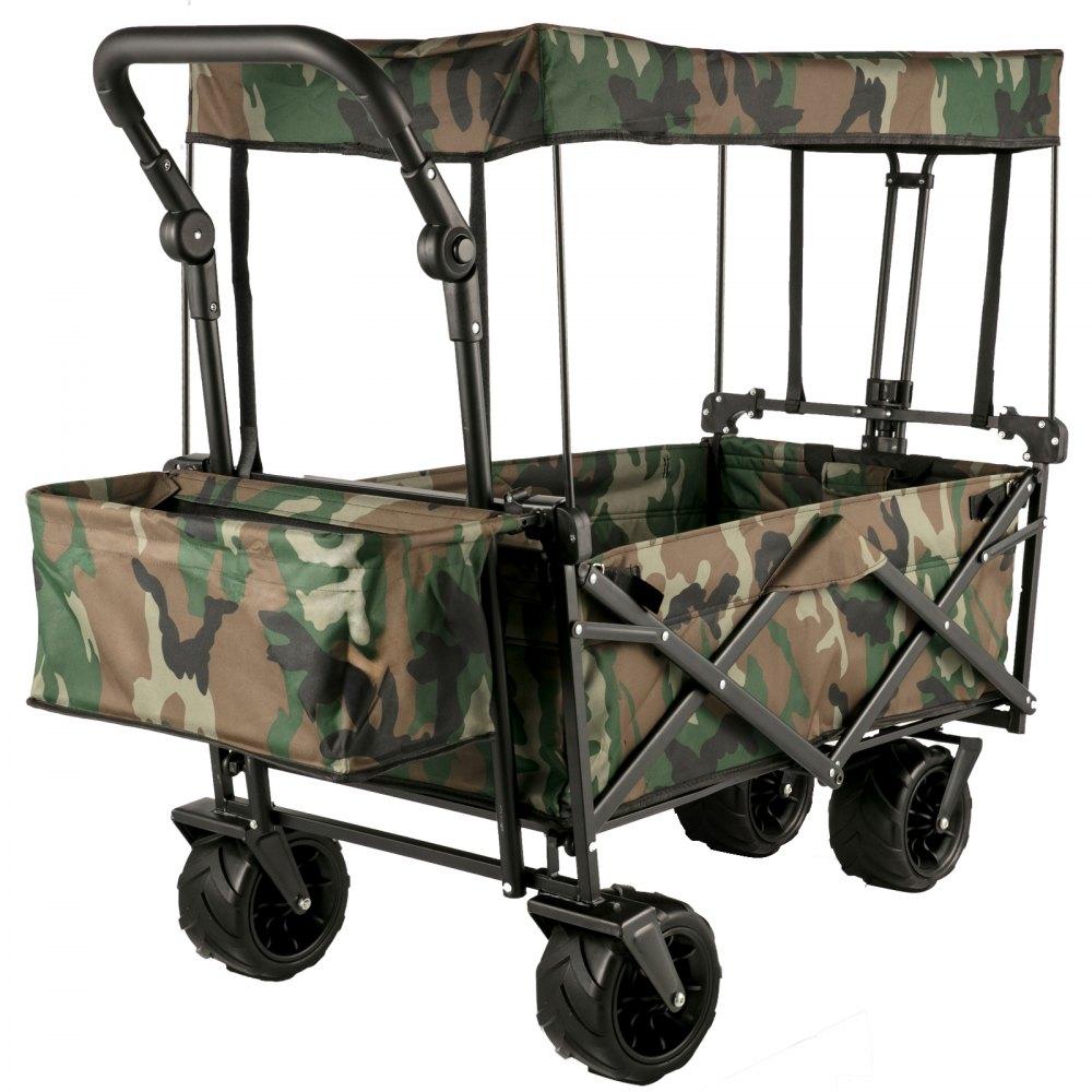 Patio Furniture & Accessories | Collapsible Folding Wagon with Removable Canopy, Heavy Duty Foldable Wagon Utility Cart for Garden, Camping, Grocery Cart, Beach Wagon Cart with Wheels and Rear Storage, Camouflage Camouflage Lawn & Garden Camouflage