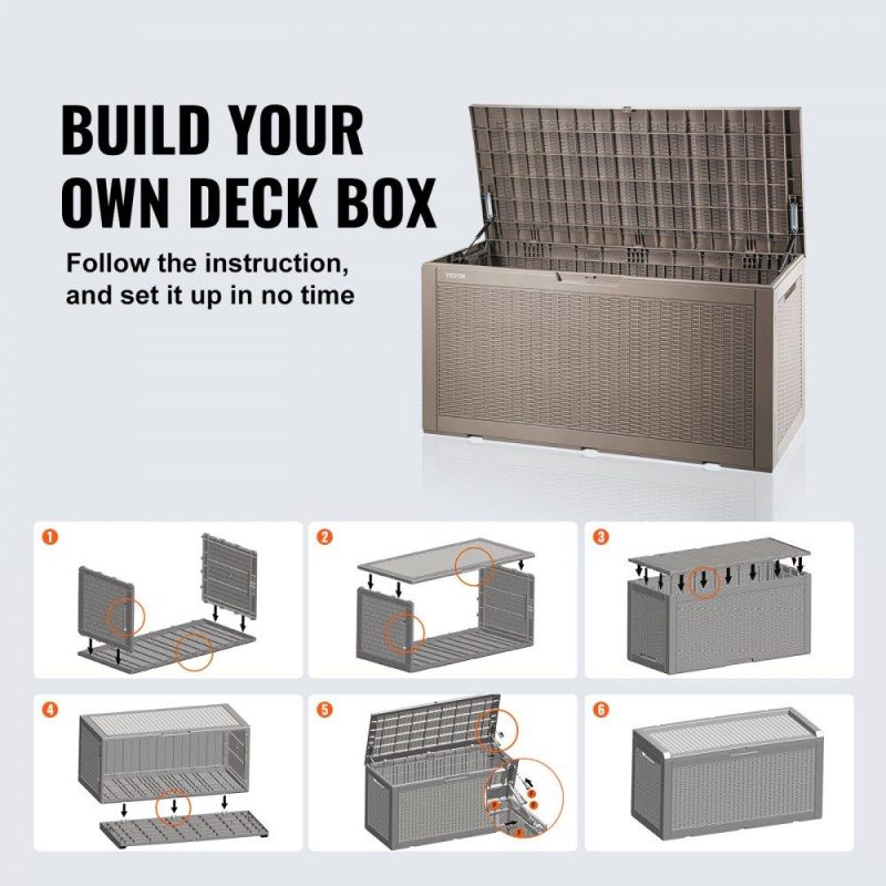 Patio Furniture & Accessories | Deck Box, 100 Gallon Outdoor Storage Box, 48.0″ x 21.5″ x 24.5″, Waterproof PP Deckbox with Aluminum Alloy Padlock, for Patio Furniture, Pool Toys, Garden Tools, Outdoor Cushions, Gray Lawn & Garden Patio Furniture & Accessories