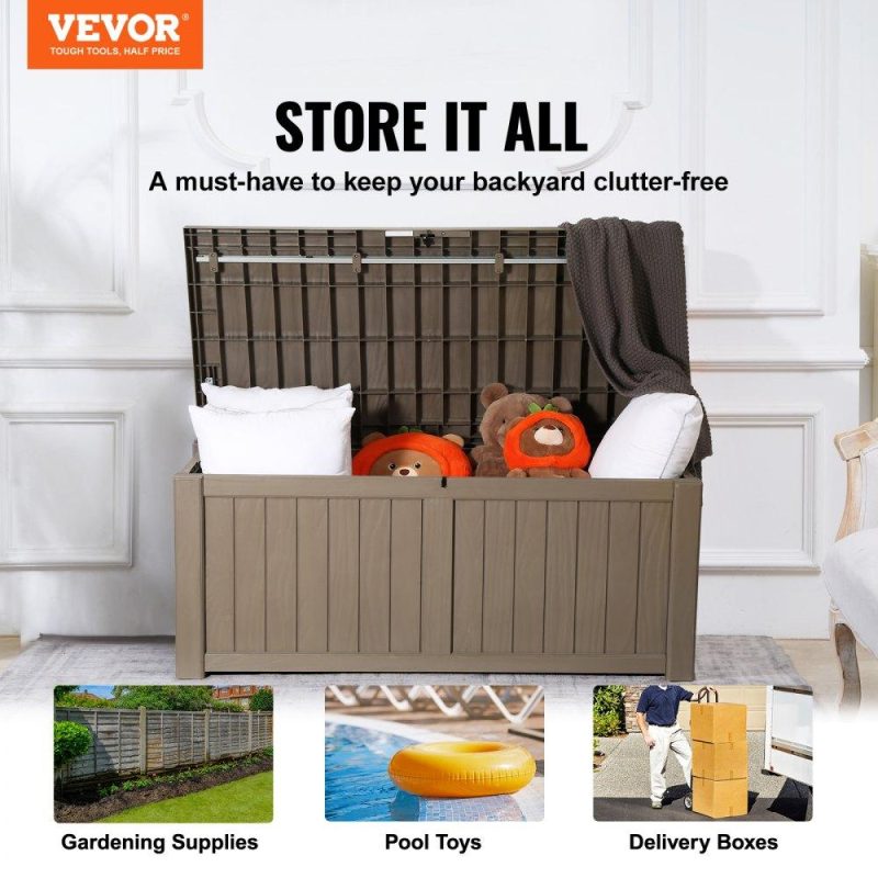 Patio Furniture & Accessories | Deck Box, 120 Gallon, 56.3″ x 26.6″ x 23.8″ Outdoor Storage Box, Waterproof PP Deckbox with Aluminum Alloy Padlock, for Patio Furniture, Garden Tools, Pool Toys, Outdoor Cushions, Gray Lawn & Garden Patio Furniture & Accessories