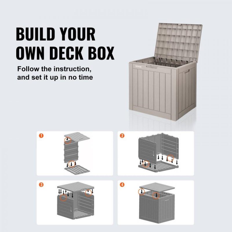 Patio Furniture & Accessories | Deck Box, 31 Gallon Outdoor Storage Box, 22.1″ x 17.1″ x 20.9″ , Waterproof PP Deckbox with Aluminum Alloy Padlock, for Patio Furniture, Pool Toys, Garden Tools, Outdoor Cushions, Gray Lawn & Garden Patio Furniture & Accessories