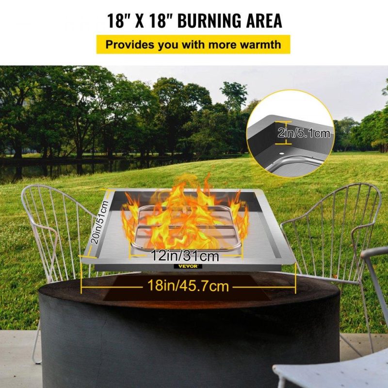 Patio Furniture & Accessories | Drop in Fire Pit Pan, 18″ x 18″ Square Fire Pit Burner, Stainless Steel Gas Fire Pan, Fire Pit Burner Pan w/ 1 Pack Volcanic Rock Fire Pit Insert w/ 90K BTU for Keeping Warm w/ Family & Friends Lawn & Garden Patio Furniture & Accessories