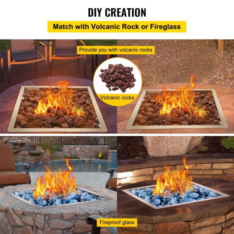 Patio Furniture & Accessories | Drop in Fire Pit Pan, 18″ x 18″ Square Fire Pit Burner, Stainless Steel Gas Fire Pan, Fire Pit Burner Pan w/ 1 Pack Volcanic Rock Fire Pit Insert w/ 90K BTU for Keeping Warm w/ Family & Friends Lawn & Garden Patio Furniture & Accessories