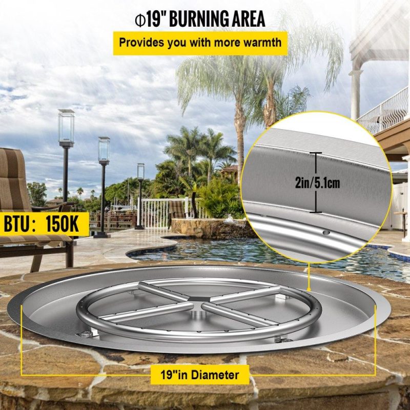 Patio Furniture & Accessories | Drop in Fire Pit Pan, 19″ x 19″ Round Fire Pit Burner, Stainless Steel Gas Fire Pan, Fire Pit Burner Pan w/ 1 Pack Volcanic Rock Fire Pit Insert w/ 90K BTU for Keeping Warm w/ Family & Friends Lawn & Garden Patio Furniture & Accessories