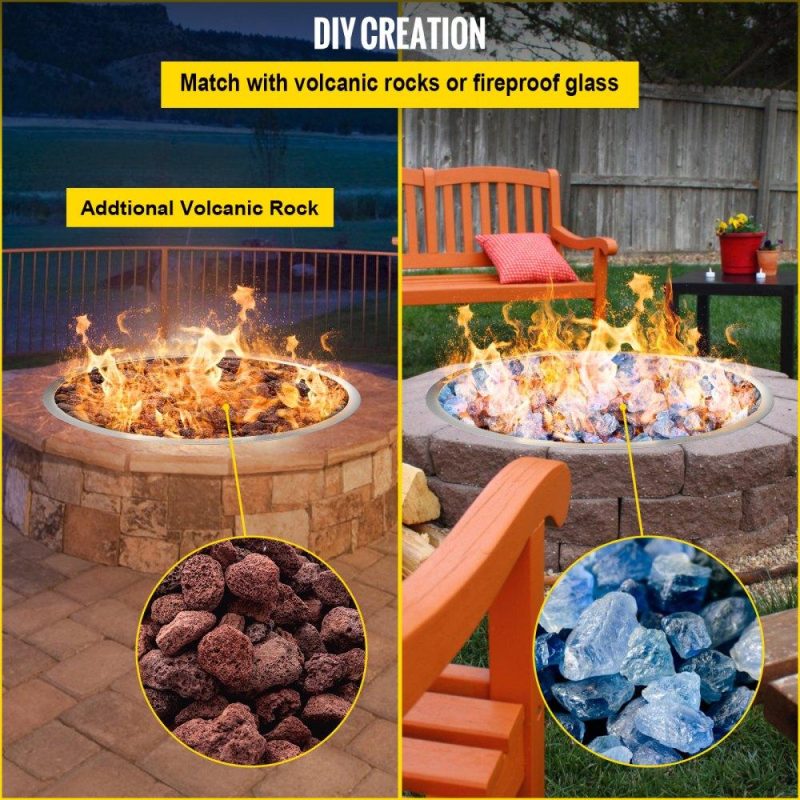 Patio Furniture & Accessories | Drop in Fire Pit Pan, 19″ x 19″ Round Fire Pit Burner, Stainless Steel Gas Fire Pan, Fire Pit Burner Pan w/ 1 Pack Volcanic Rock Fire Pit Insert w/ 90K BTU for Keeping Warm w/ Family & Friends Lawn & Garden Patio Furniture & Accessories