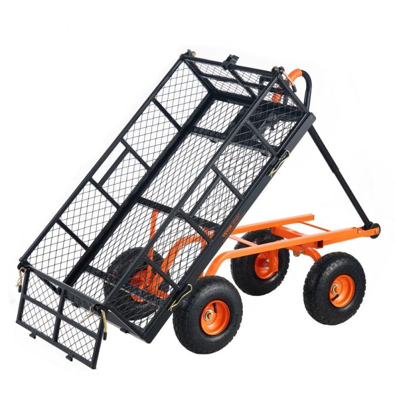 Patio Furniture & Accessories | Dump Cart, Metal Garden Dump Cart with Easy to Assemble Frame, Dump Wagon with 2-in-1 Convertible Handle, Utility Wheelbarrow 880 lbs Capacity, 10 inch Tires Lawn & Garden Patio Furniture & Accessories