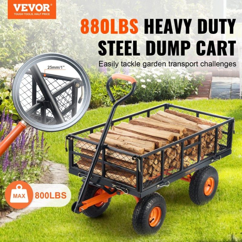 Patio Furniture & Accessories | Dump Cart, Metal Garden Dump Cart with Easy to Assemble Frame, Dump Wagon with 2-in-1 Convertible Handle, Utility Wheelbarrow 880 lbs Capacity, 10 inch Tires Lawn & Garden Patio Furniture & Accessories