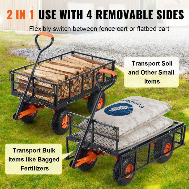 Patio Furniture & Accessories | Dump Cart, Metal Garden Dump Cart with Easy to Assemble Frame, Dump Wagon with 2-in-1 Convertible Handle, Utility Wheelbarrow 880 lbs Capacity, 10 inch Tires Lawn & Garden Patio Furniture & Accessories