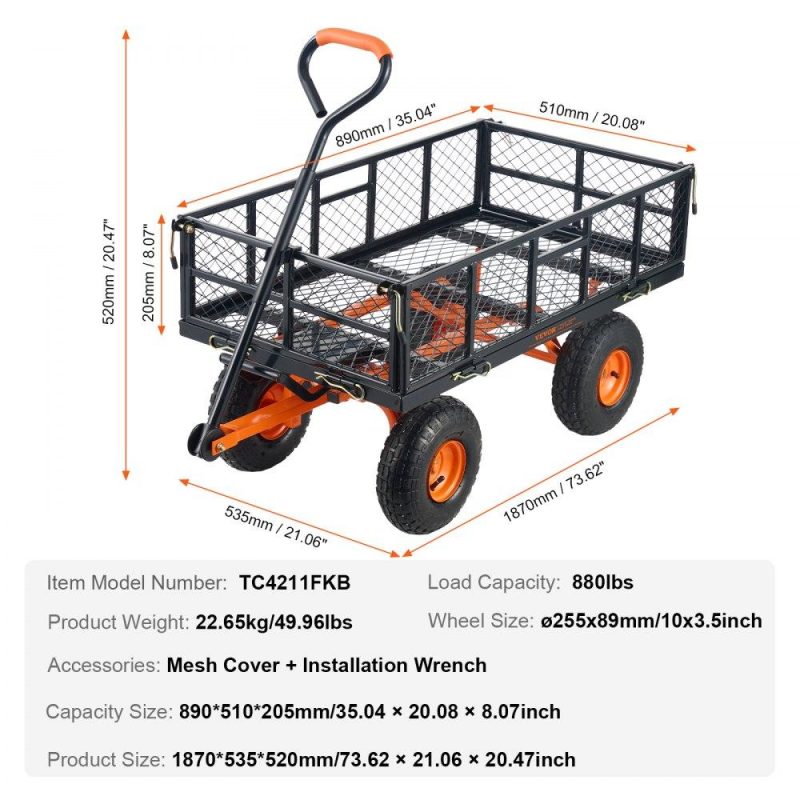 Patio Furniture & Accessories | Dump Cart, Metal Garden Dump Cart with Easy to Assemble Frame, Dump Wagon with 2-in-1 Convertible Handle, Utility Wheelbarrow 880 lbs Capacity, 10 inch Tires Lawn & Garden Patio Furniture & Accessories